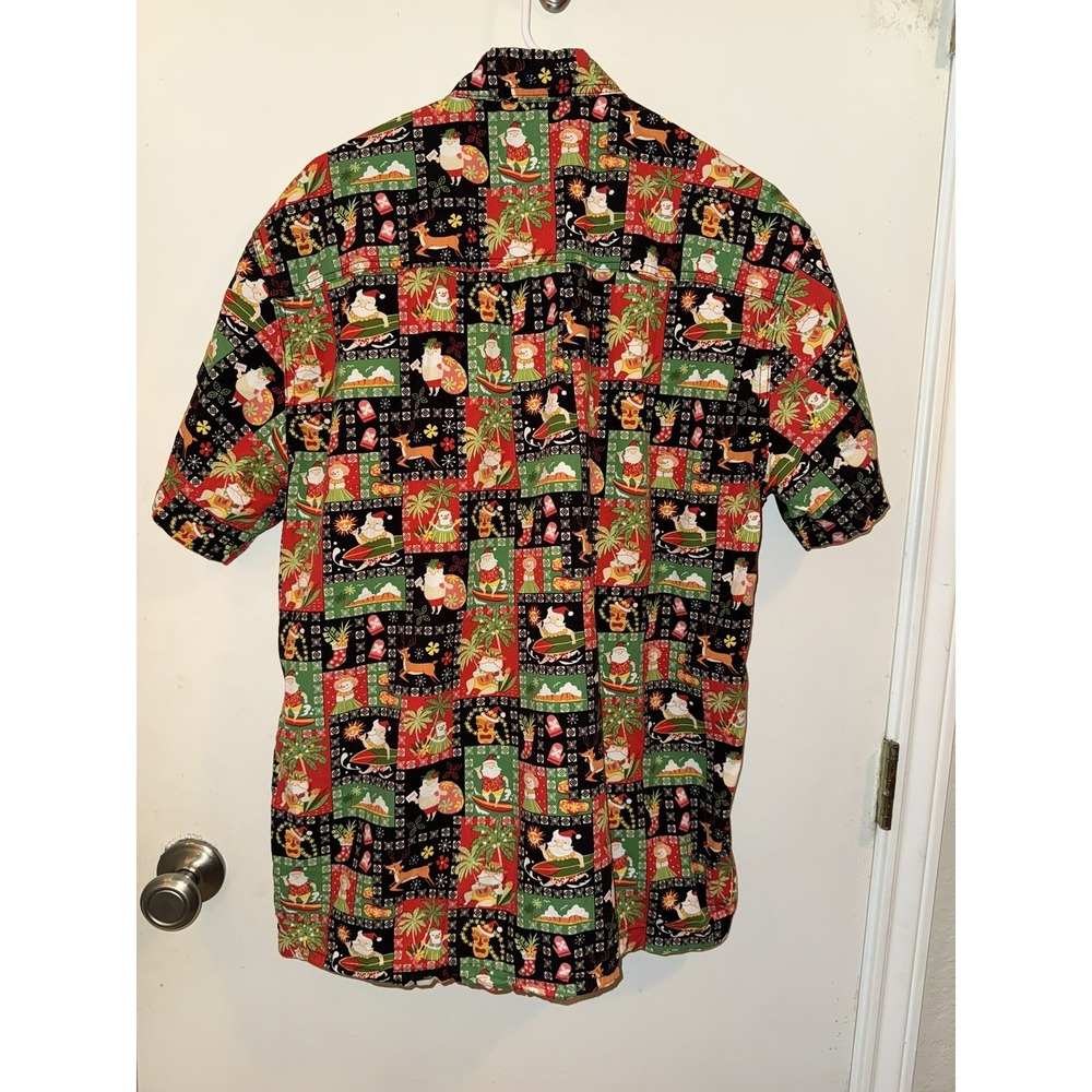 High Seas Trading Co. Hawaiian Christmas Santa Surfing Button-Up Shirt Men's Med